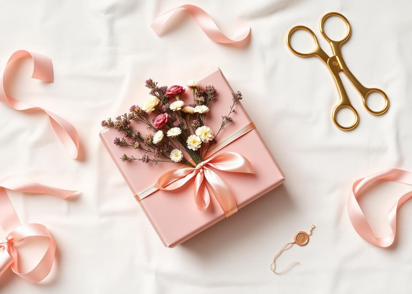 Wrapping supplies flat lay